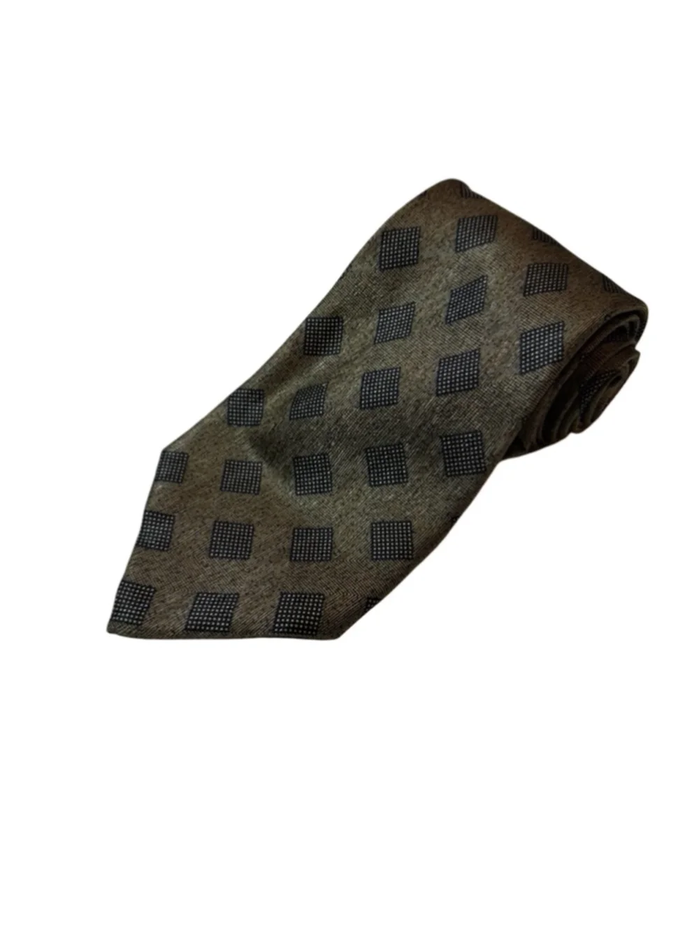 Paco Rabanne Paris Silk Tie Italy Geometric Squares Brown Black Designer